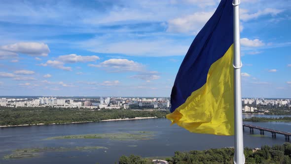 Kyiv - National Flag of Ukraine By Day. Aerial View. Kiev