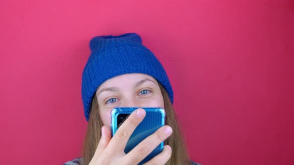 Pretty female blogger smartphone making stories selfie social media Personal brand blogging channel