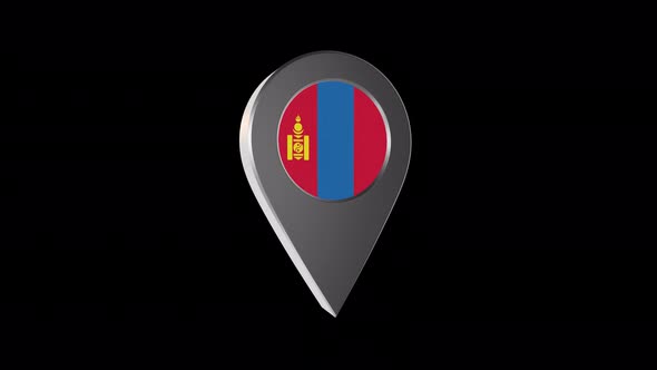 3d Animation Map Navigation Pointer With Mongolia Flag With Alpha Channel - 4K