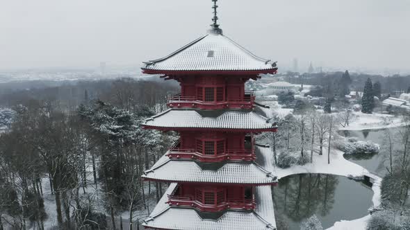 Aerial view of Japanese Pavillon in Park de Laeken, Brussel, Belgium.