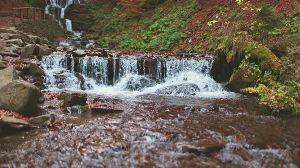 Beautiful Waterfall Shipot Closeup in the Autumn Forest