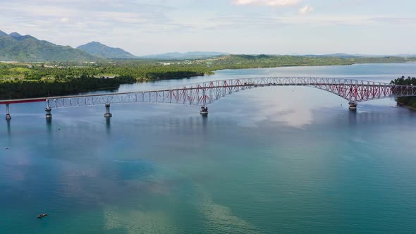 San Juanico Bridge: The Longest Bridge in the Philippines. Road Bridge Between the Islands, Top View