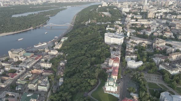 Aerial View of Kyiv, Ukraine. Slow Motion, Flat, Gray