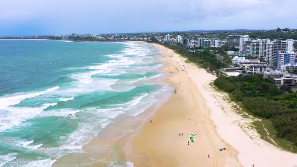 Aerial view of a kitesurfing competition, Queensland, Australia.