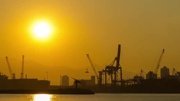 Time Lapse Movie of Heavy Shipyard Machinery Moving Cargo Containers