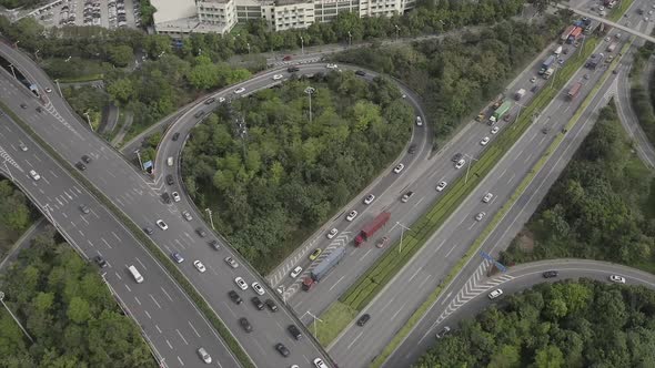 Intersection With Cars. Drone Top View. Road with many cars.