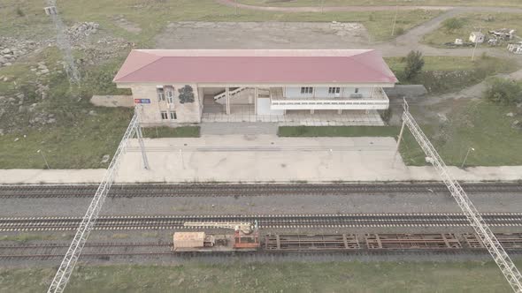 Samtskhe-Javakheti, Georgia - August 20 2021: Aerial view of Tsalka railway station