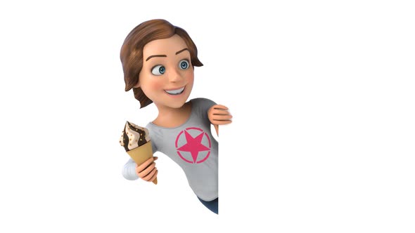 Fun 3D cartoon girl with an ice cream