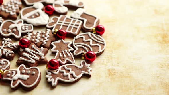 Christmas Cookies Compostion on Table With Small Balls