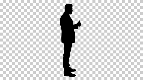 Silhouette Businessman showing thumbs up, Alpha Channel