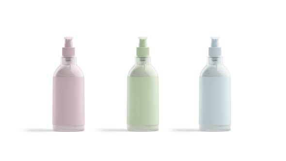 Blank colored glass pump bottle with label mockup, looped rotation