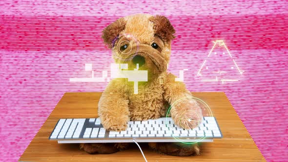 Teddy Bear Typing on Keyboard