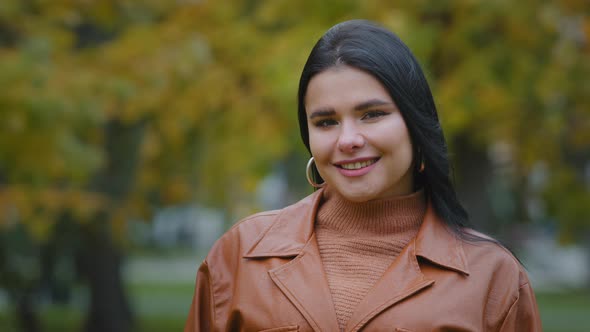 Female Portrait Pretty Young Overweight Woman Standing Outdoor Beautiful Confident Hispanic Girl