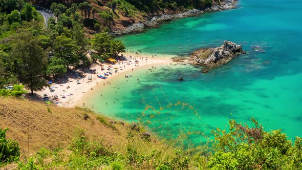 Clear blue Andaman sea from View Point near Laem Promthep Cape, Phuket, Thailand - Time Lapse