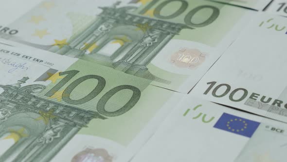 European Union hundreds of Euro banknotes  shallow DOF slow tilt 4K 2160p 30fps UltraHD footage - Ti