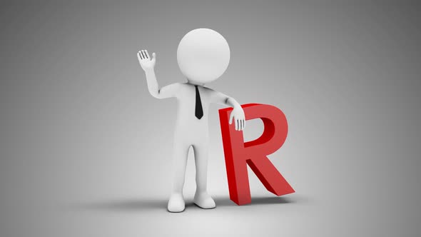 3D Man Waving Hand Leaned To South African Rand Sign 01 Loop with Alpha alt