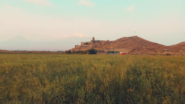 Khor Virap Monastery On Hilltop (Cinematic)