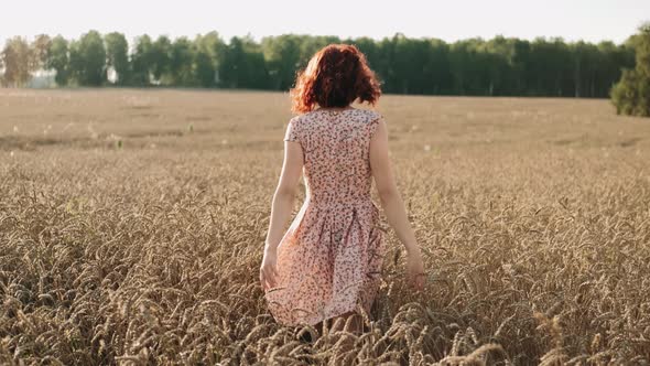 Portrait of Beautiful Young Girl in Sunset Field