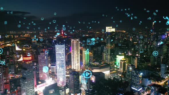 smart Connected city skyline. Futuristic network concept, city Technology.