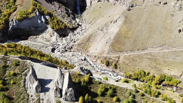 Aerial View of the Mountain Waterfall Elbrus