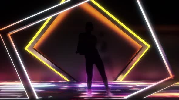  VJ A Dancing POP In Glowing Neon Floor