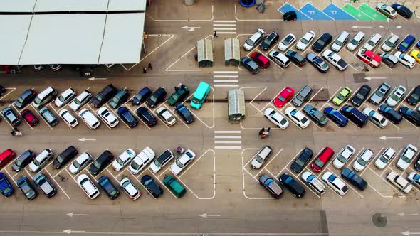 Aerial Top View From Drone of Parking Lot of the Business Center Hyper Lapse