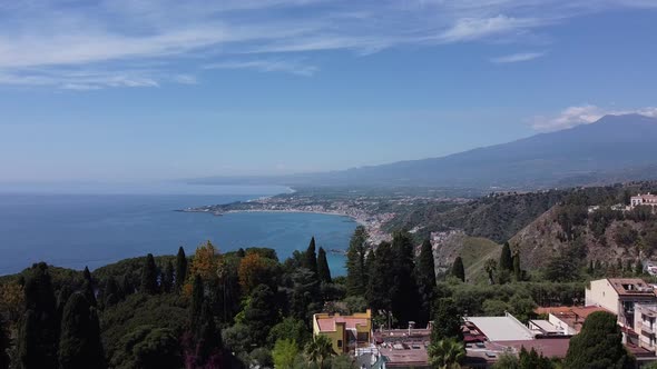 Taormina and the Mediterranean with Etna in background, Sicily, Italy