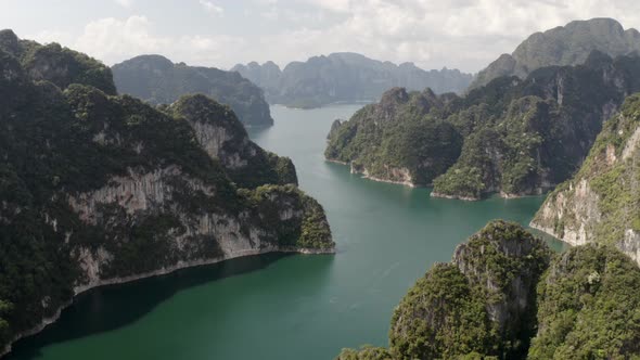 Drone Shot of Mountains and the Lake at the National Park of Thailand