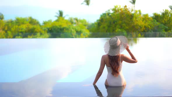 Outdoor swimming pool in hotel resort for vacation