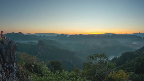 Beautiful landscape sunbeam with fog at morning,