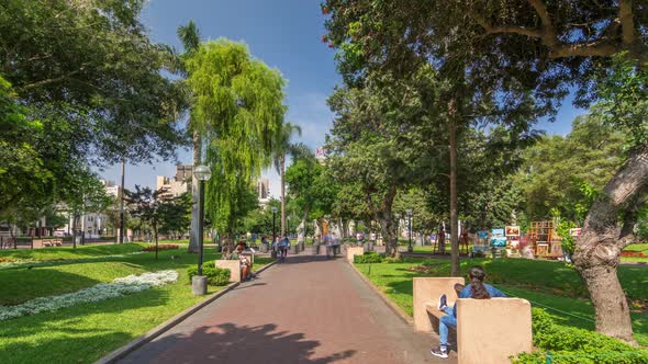 Miraflores Central Park Timelapse Hyperlapse Place for Relax with Green Trees and Lawn in Peruvian