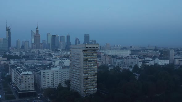 Rising Aerial Panoramic Footage of City View Group of Tall Modern Office Buildings