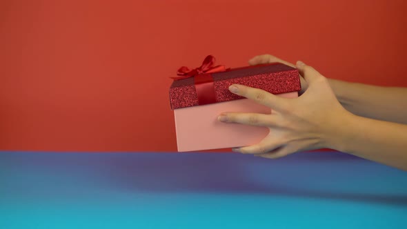 Give a Present Open Gift Box and Show Like Thumbs Up Holiday Celebration