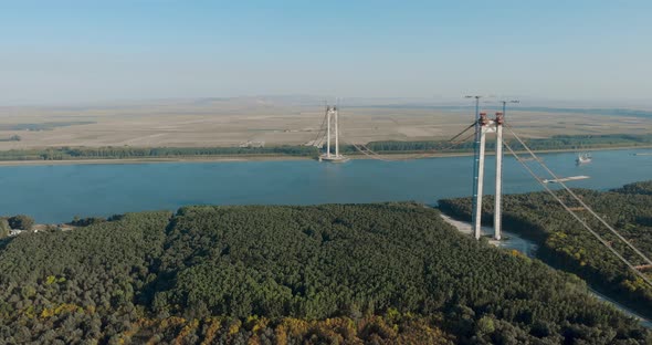 Towers And Main Cables Of Braila Bridge