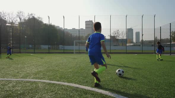 Active Soccer Player Taking Pass and Scoring Goal