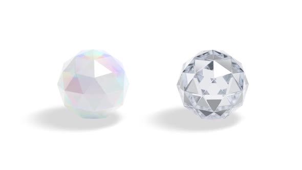 Blank faceted diamond and glass ball, looped rotation