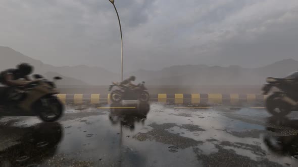 Motor Racers Racing on Wet Challenging Track alt
