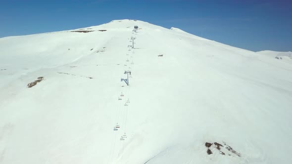 Aerial view of Ski resort in Durmitor, Montenegro. View of the mountain landscape with skiers