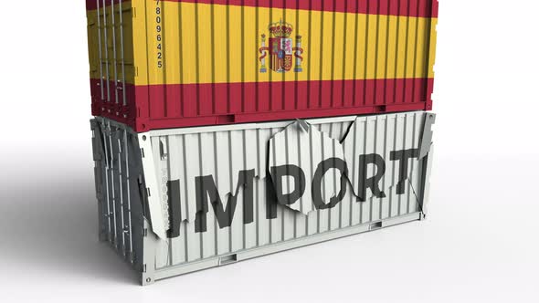 Container with Flag of Spain Breaks Container with IMPORT Text