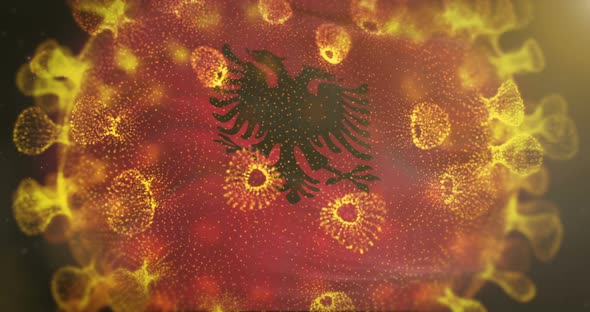 Albanian Flag With Coronavirus Microbe Centered 4K