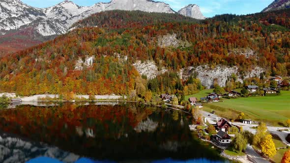 Beautiful view on the Mountains and the Grundlsee Drone Video