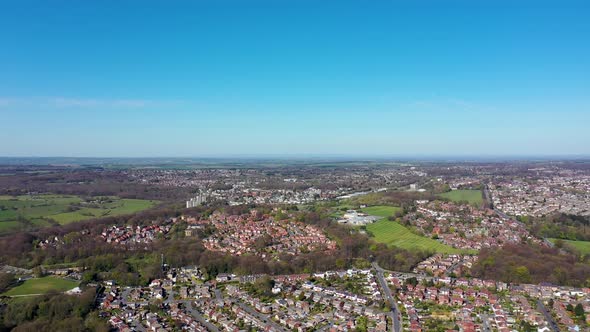 Aerial footage of the British town of Meanwood in Leeds West Yorkshire