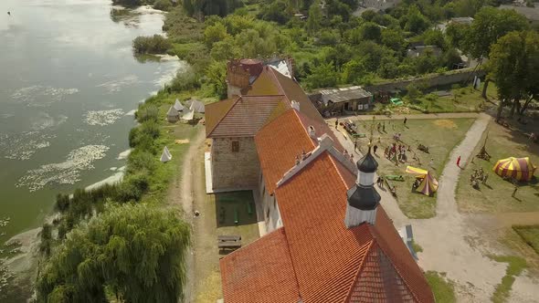 Aerial to Starokostiantyniv Castle Built at the Confluence of the Sluch and Ikopot Rivers Ukraine