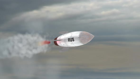 A Russian rocket is flying in the sky