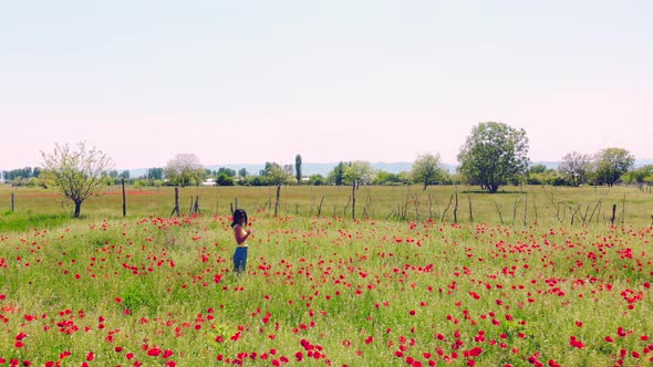 Woman Pose In Spring Flower Field
