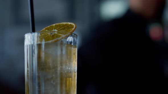 Closeup Cocktail Lemon Glass Indoors