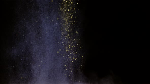 Falling colored powder on black background, Ultra Slow Motion alt