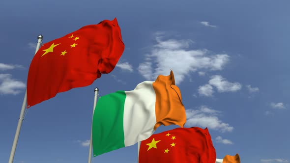 Flags of Ireland and China at International Meeting alt