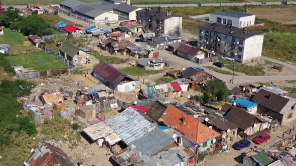 Aerial view of gypsy settlement in Secovce city in Slovakia