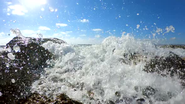 Sea Waves Crushing on a Rocky Beach